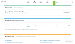 Student's College Planning page with a green banner that says "Done! You added your FAFSA application details."